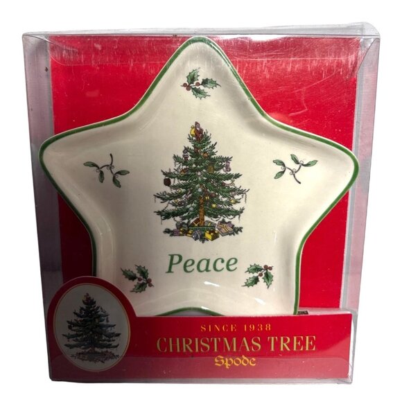 Spode Christmas Tree Star Shaped Ceramic Dish Peace Design 4.5 Inches New In Box - Picture 2 of 6